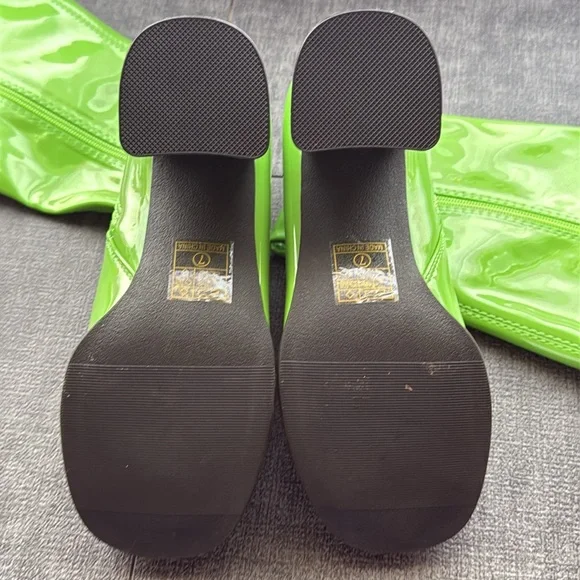 Lime Green Ellie Patent Leather Knee-High Boots - Size 7 - Picture 4 of 4